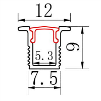 Профиль врезной, световая линия 7 мм, L=2 м, серебро (12х9.0)