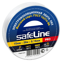 Изолента SafeLine ПВХ, 15 мм, 20 метров, белая (9363)