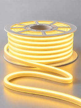 Гибкий неон Kurato СИЛИКОН 75% DC 12В, 6х12, 2835, 100SMD, рез 1 см, желтый (бухта 50 м)