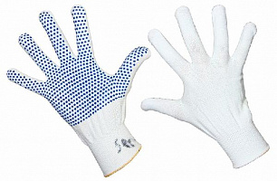 Перчатки нейлоновые с частичным покрытием ладони и пальцев «Точка» ПВХ белые