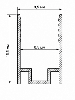 Профиль, накладной, п-образный, световая линия 9 мм, L=1 м, серебро (10x16)