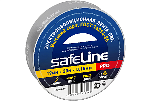 Изолента SafeLine ПВХ, 19 мм, 20 метров, серо-стальная (12124)