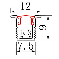 Профиль врезной, световая линия 7 мм, L=2 м, черный (12х9.0)