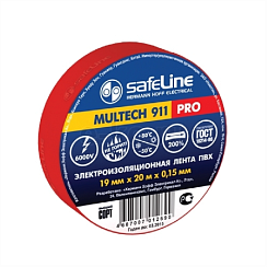 Изолента SafeLine ПВХ, 19 мм, 20 метров, красная (9368)