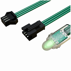 Светодиодный пиксель DIP, d=12 мм, 5В, 0,3Вт, чип WS2811, RGB, зеленый провод (50 штук)