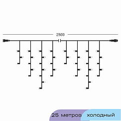 Гирлянда БАХРОМА 3-5-7-5 белый провод, 2500x70 см, 400 диодов (белый холодный)