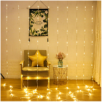 Гирлянда Kurato ВОДОПАД прозрачн.провод, 3x2 метра, 200 диодов (белый теплый)