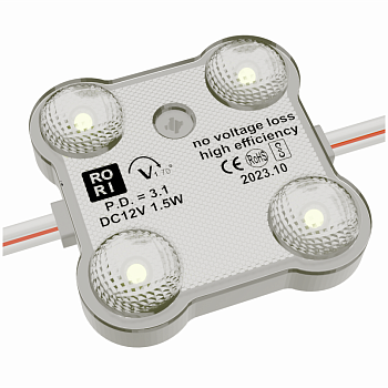 Светодиодный модуль линзованный RoRi 4LED 12В 1.5Вт 170гр IP68 3000K 160Лм (20/100/2000)